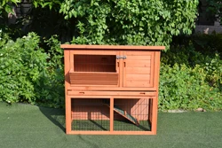 Two story wooden rabbit hutch