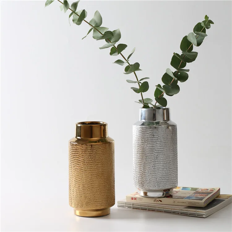 New design european style high quality wedding decoration gold silver ceramic flower vases