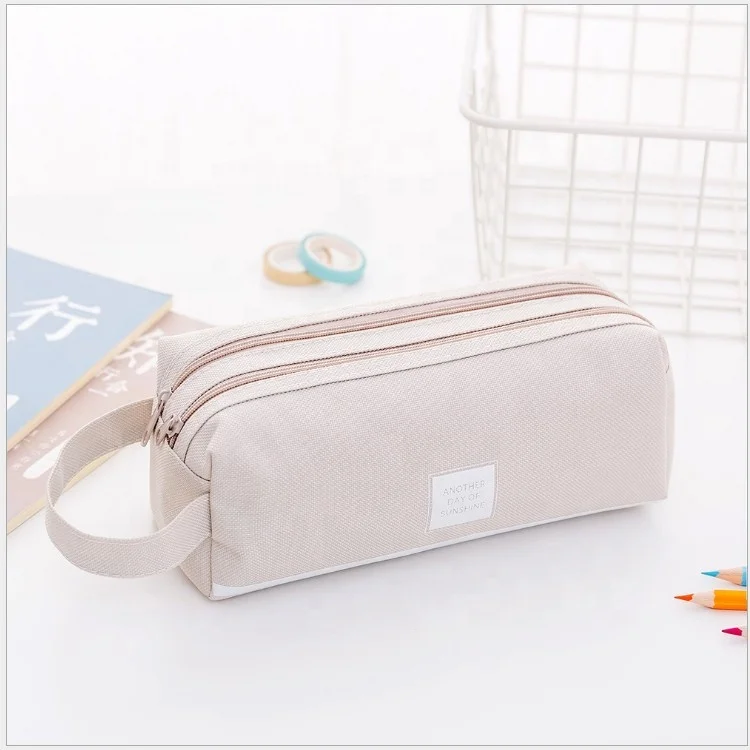 Creative  Large Capacity Pupil Pencil Case With Handle Portable Pen Bag Oxford cloth Double Layers Zipper Stationery Bag