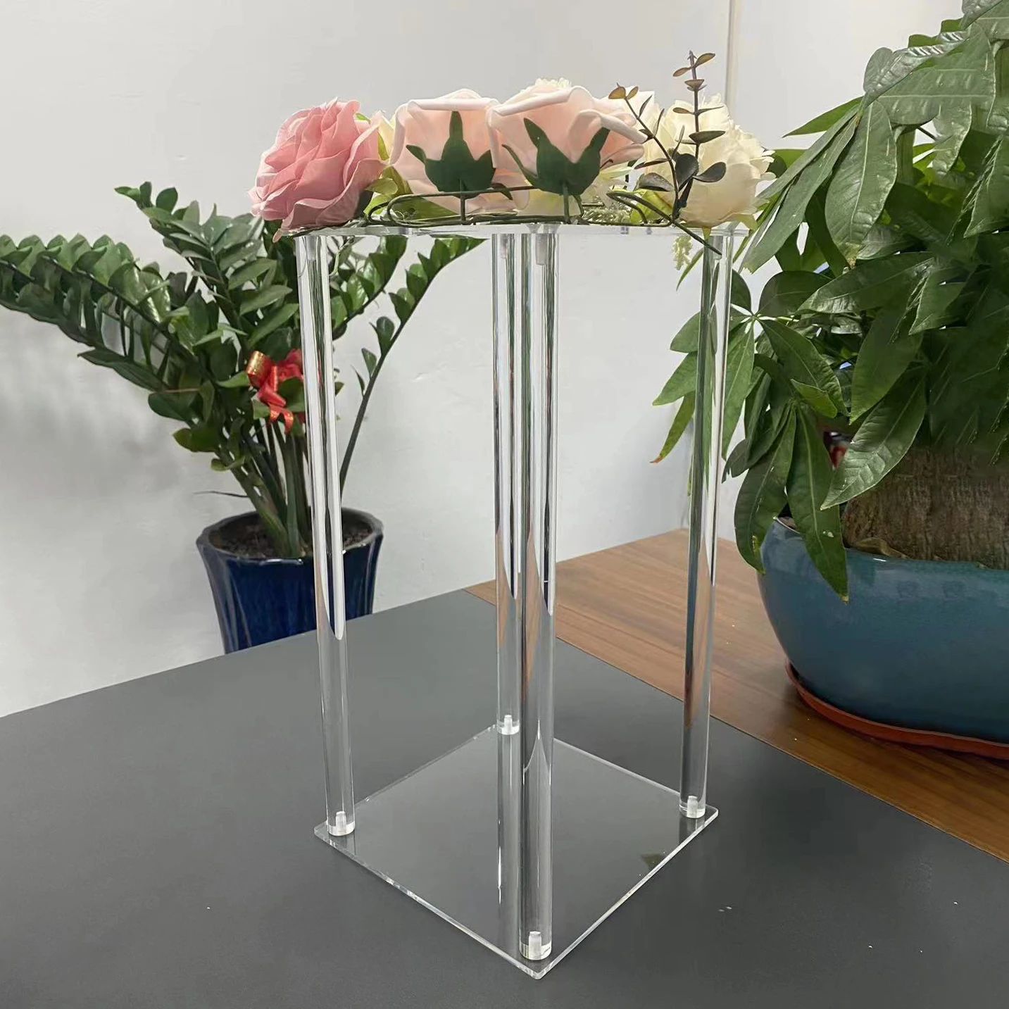 Acrylic Wedding Centerpieces for Table Column Flower Stand 31.5' Tall Rectangular Flower Display Rack for Party Reception