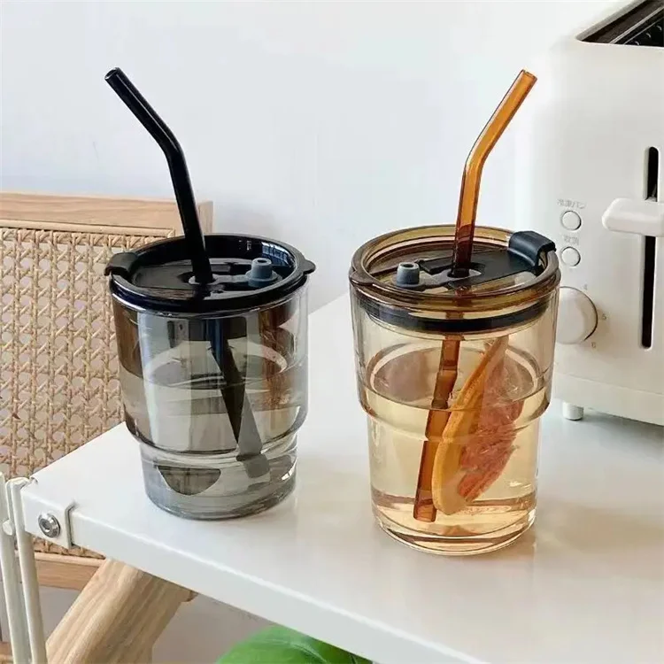 Manufacturer sales High borosilicate glass Leather sheath Tea Coffee Cup With Straw And Lid