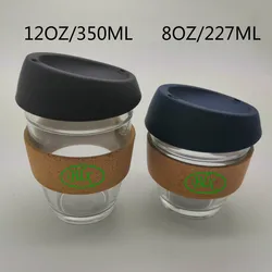 BLX Reusable glass coffe mugglass travel mugreusable coffee cup cork galss mug cupcork cupglass with sleeve corkkeep glasscoffee