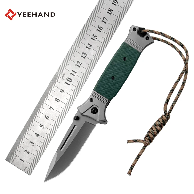 Yeehand folding knives G10 handle survival folding knife titanium outdoor hunting knife with rope