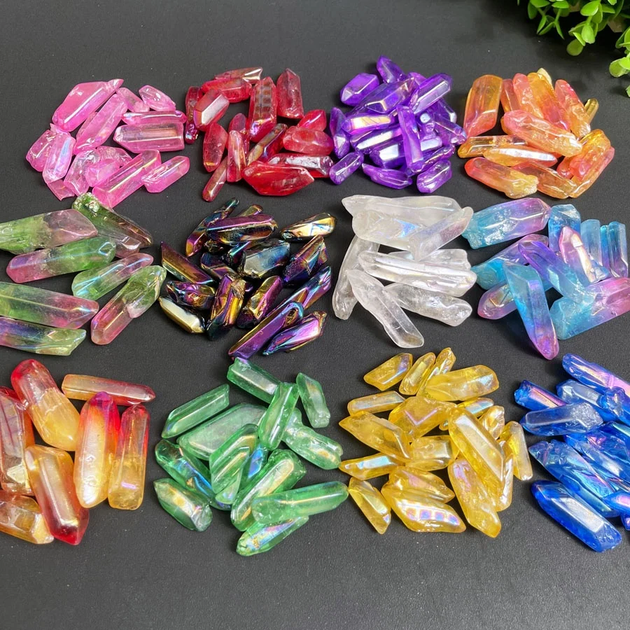 Wholesale Assorted Crystals Healing Stones Pink Green Aura Electroplating Crystal Point