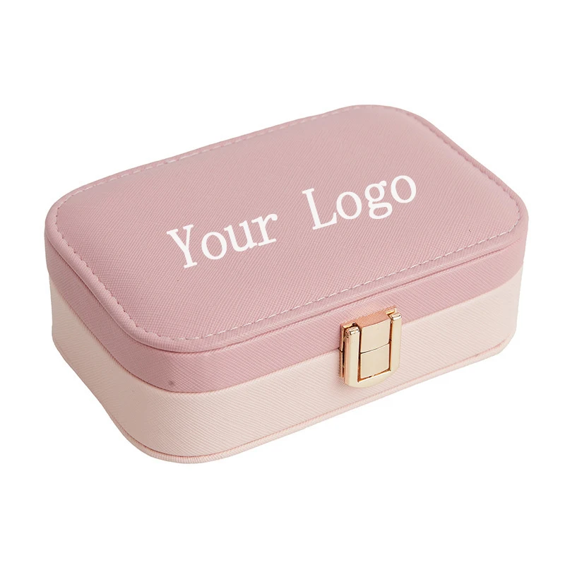 Fashion large capacity two-color matching jewelry box with mirror travel jewelry storage box PU material custom logo jewelry box