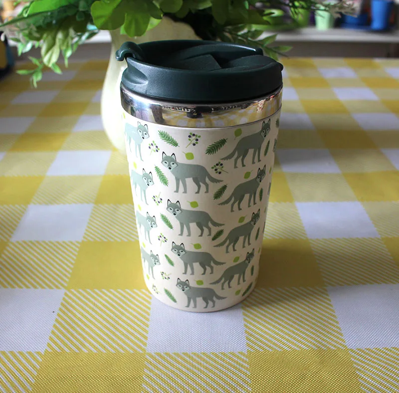 biodegradable bamboo fibre coffee cup 12 oz stainless steel tumbler with plastic lid