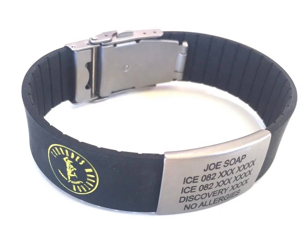 Hot products Adjustable Id Silicone Bracelet Medical Alert ID Wristband Bracelet With Stainless Plate And Clasp