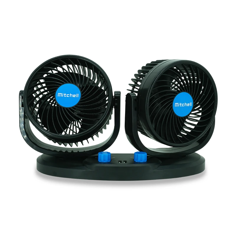 Hot selling 12v double head adjustable USB 360 degree rotating car cooling fan
