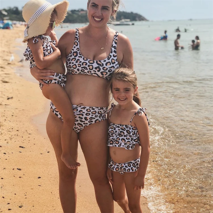 Семейные купальники Mommy and Me, женский купальник, комплект бикини с высокой талией, детский купальный костюм