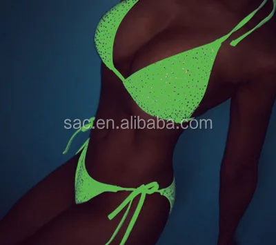 Fashion Show Women Girl Extreme Hot Diamond Sexy Honeymoon Lingerie Rhinestone Split Swimsuit Set Teen Bikini Swimwear