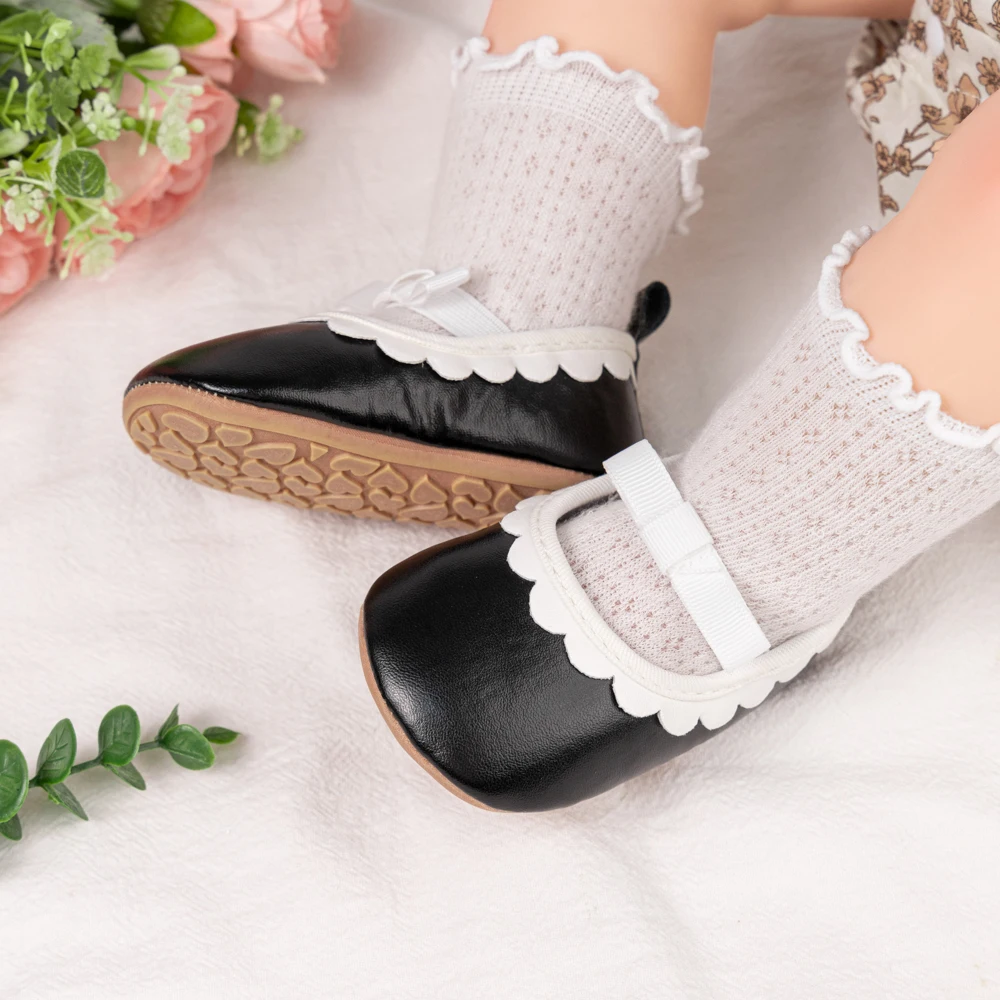 Newborn Baby Girls Mary Jane Flats Formal First Walker Shoes With Bow Accent Baby Dress Shoes