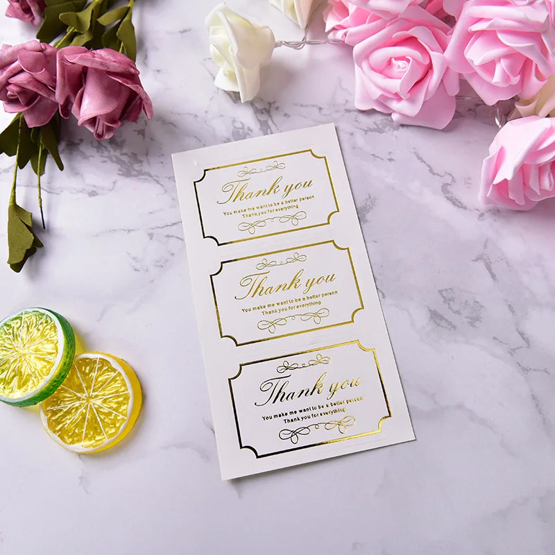Custom Waterproof Logo Adhesive Sticker Gold Foil Hot Stamping Sticker Labeling Printer Thank You Labels Stickers for Packaging