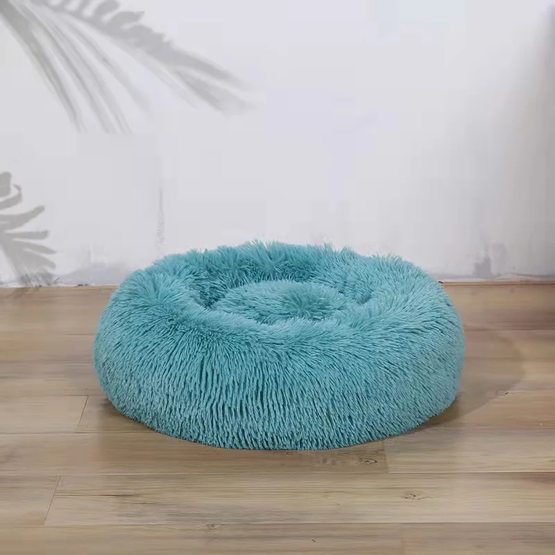 2022 Amazon Faux Fur Ultra Soft Washable Cushion Fluffy Cat Bed Pet Beds, Washable Plush Round Eco Friendly Sofa Luxury Dog Bed