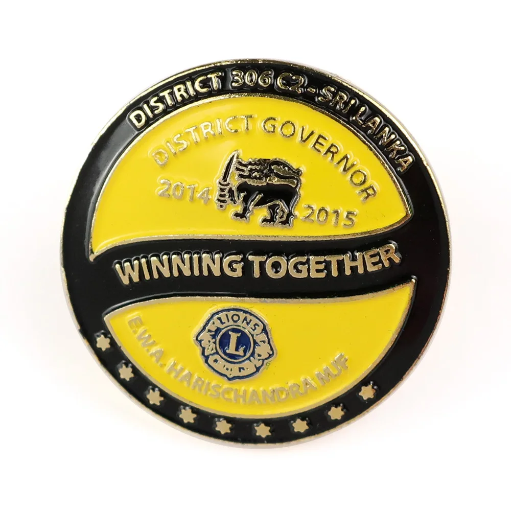 Free custom positive lions club international metal gold badge screw back pins