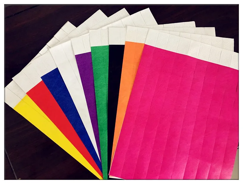 Custom Cheap Plain Solid Bracelet Neon Color Tyvek Wrist Band Waterproof Disposable Tyvek Paper Wristband for Events Festival