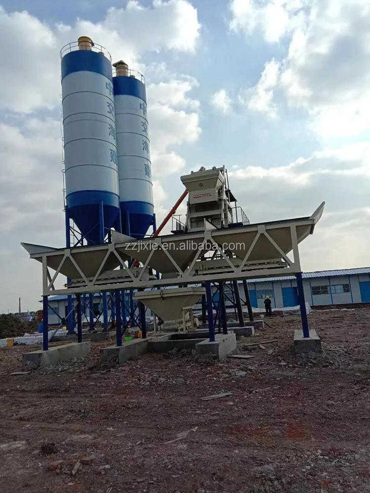 China HZS50 Stationary Automatic mini concrete batching plant With Twin Shaft Mixer