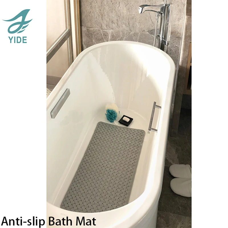 YIDE  PVC Extra-Long Non-Slip Bathtub Mat Manufacturer Suction Cups Plastic Grey Bath shower Bathroom Mat