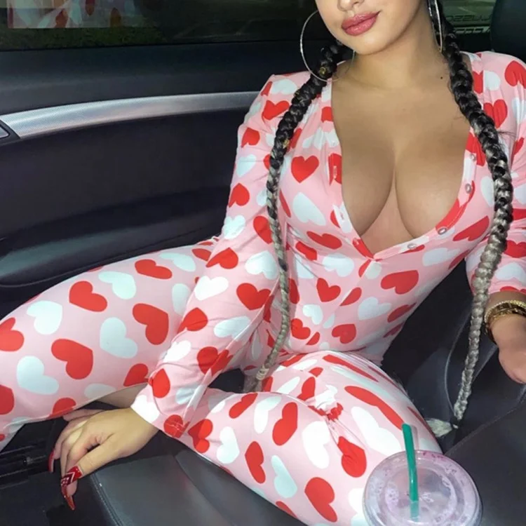 
9078 Cartoon Jumpsuit Yes Daddy Heart Butterfly Onesie Adult Long Pants Onesie for Women Pajamas 