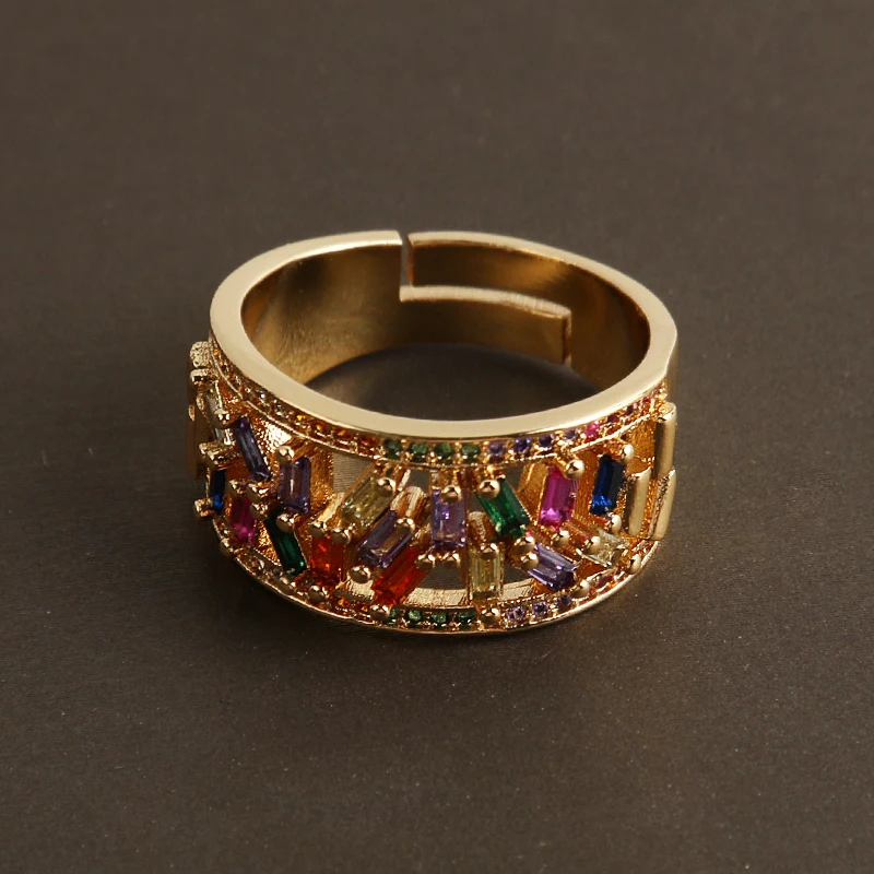 2021 New Trend Gold Plated Colorful Vintage Zircon Rainbow