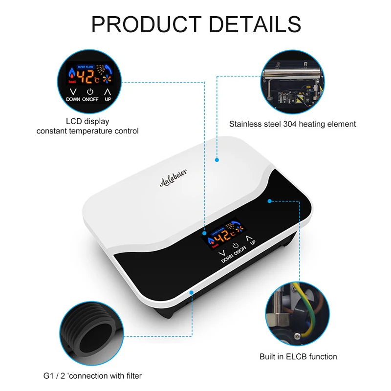 Luxury mini IPX4 designed 5.5KW tankless instant shower room hot water heater geyser on demand