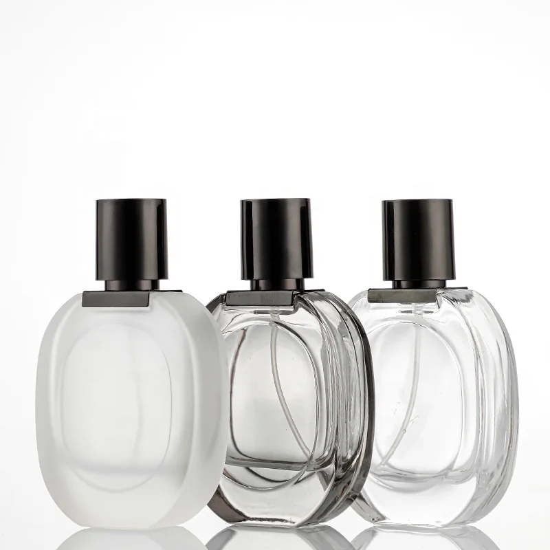 Custom Logo Empty Luxury Refillable Flat Botol Parfum Mist Spray 30ml Transparent Glass Round Perfume Bottle