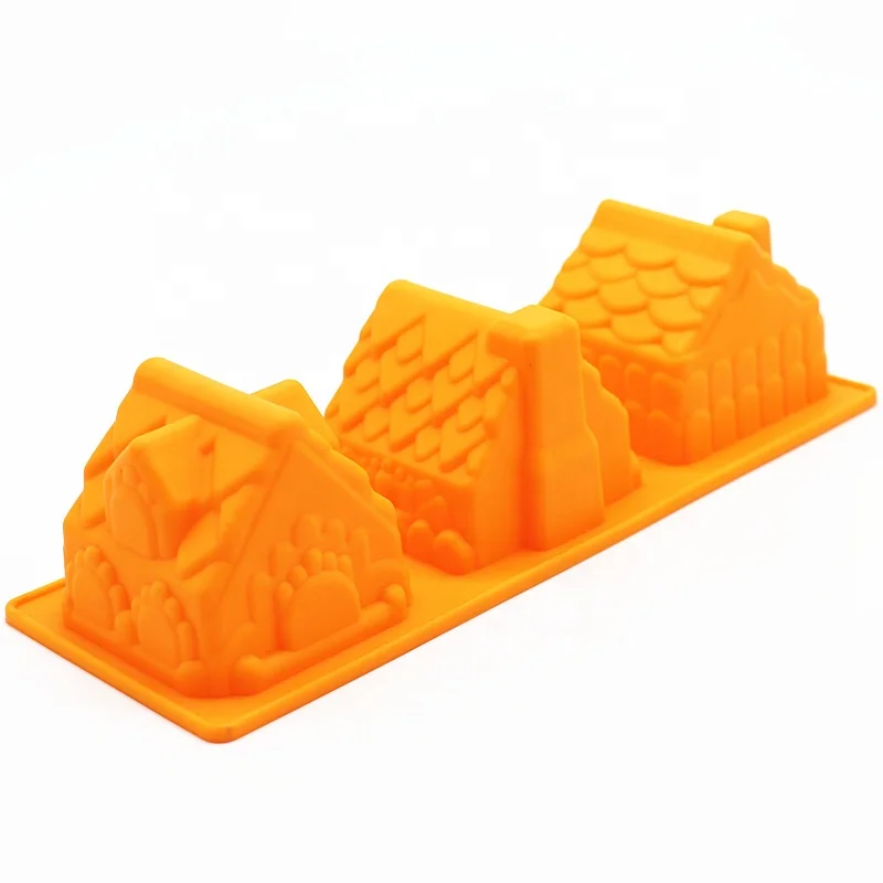 Non stick house shape 3 cavity silicone cake soap baking molds for cupcake candy jerry pudding chocolate