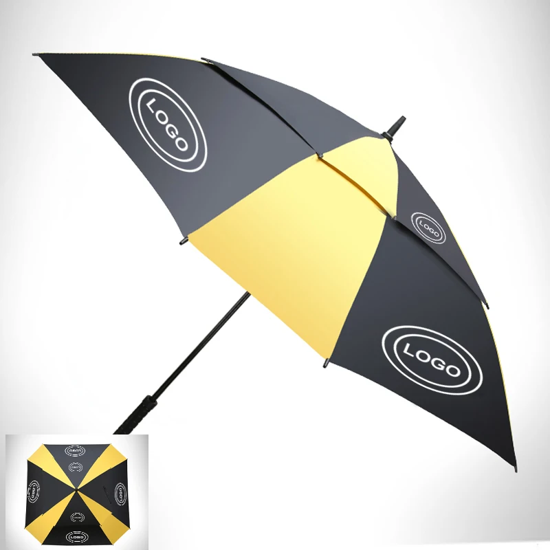 High Density Waterproof Auto Open Sliver Coated Sunscreen Air Vented Strong Windproof Double Layers Square Golf Umbrella