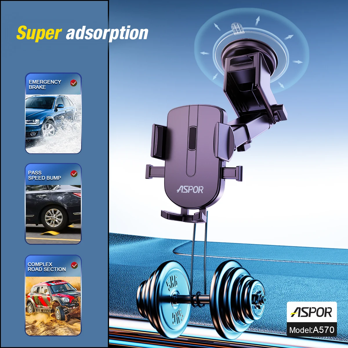 ASPOR A570 ASPOR New Mobile Phone Holder Car Bracket A570 360 Degree Rotation Strong Suction Cup