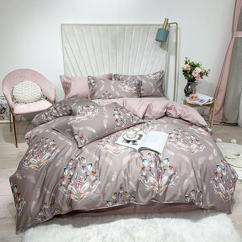 Egyptian Cotton Luxury Duvet Cover Set Queen King Size Floral Flowers Leaves Botanical Bedding Set Bed Sheet Set Pillowcase