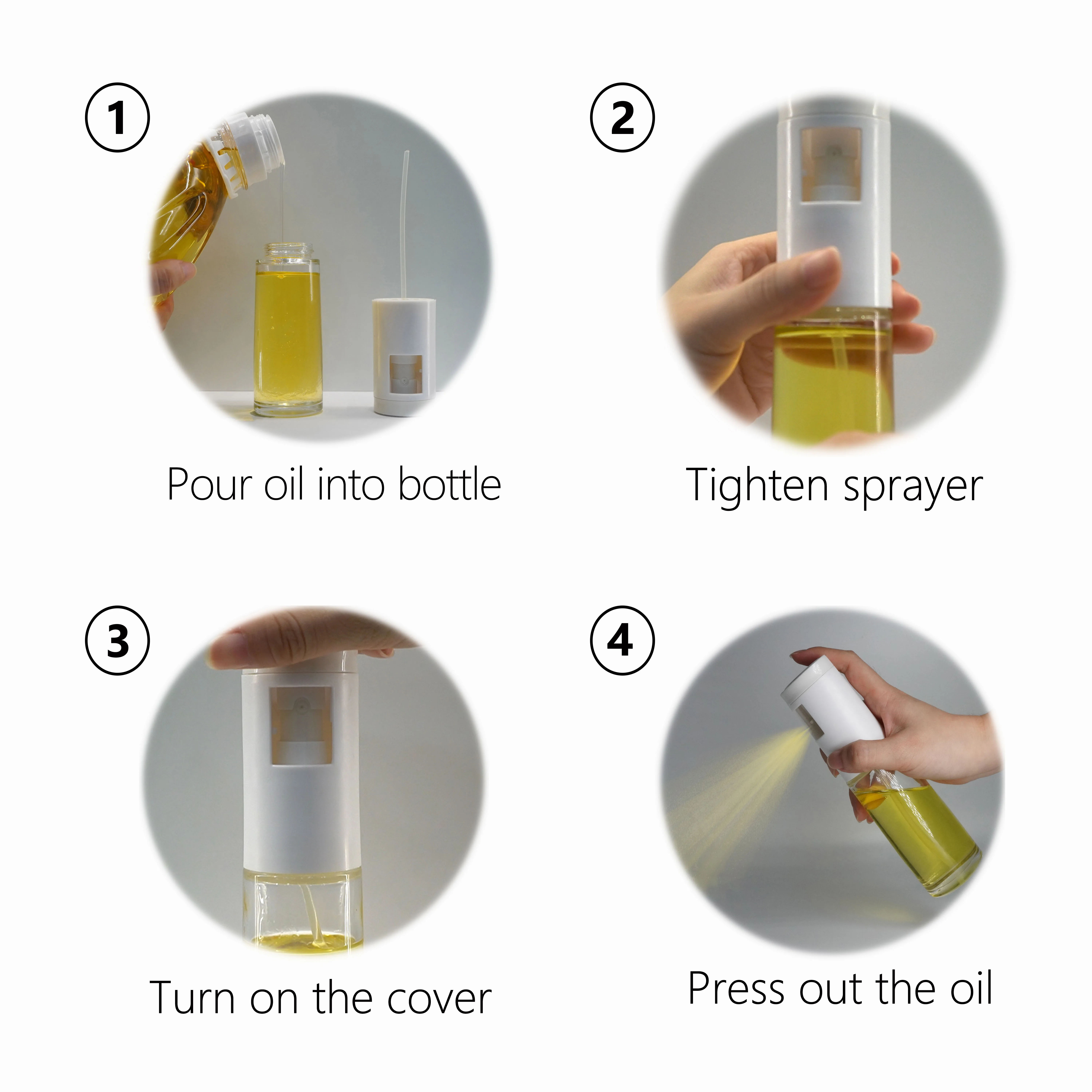 bbq kitchen plastic white top nozzle and transparent glass olive oil sprayer