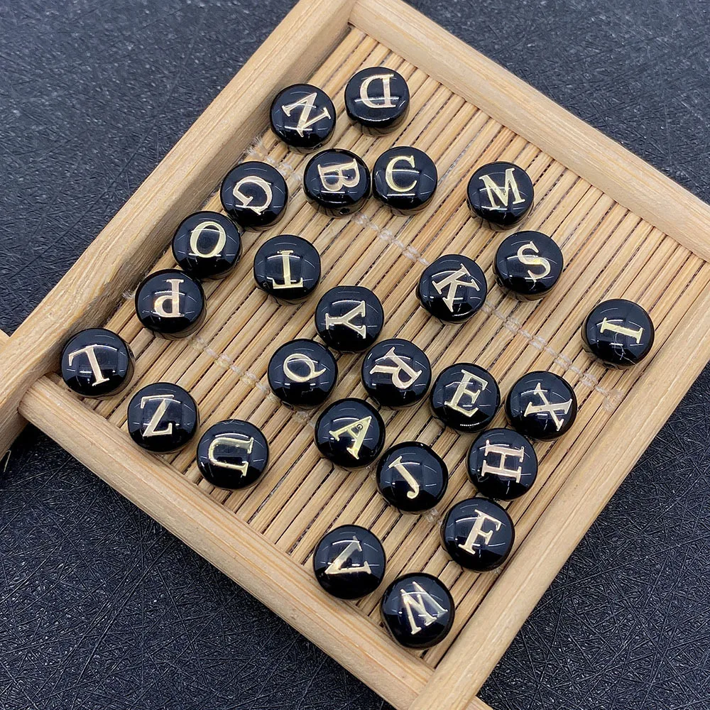 2025 New Natural Seawater Shell DIY Necklace Accessories Cute 26 English Letters 8mm Gold Lettering Cross Hole Natural Stone