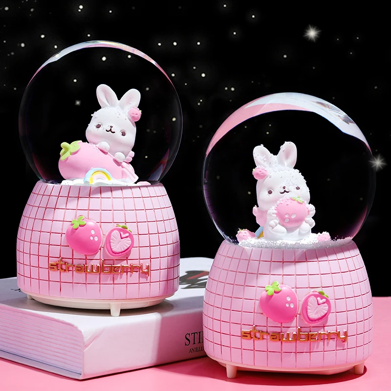 Музыкальная шкатулка Хрустальный шар снежинка шар музыкальная шкатулка подарок мальчик Девочка Клубника Кролик Хрустальный Шар