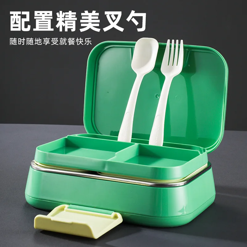 Children Leakproof Bento Lunch Box Stainless Steel 3 Compartment Lunch Box with Cutlery for Kids and Adult