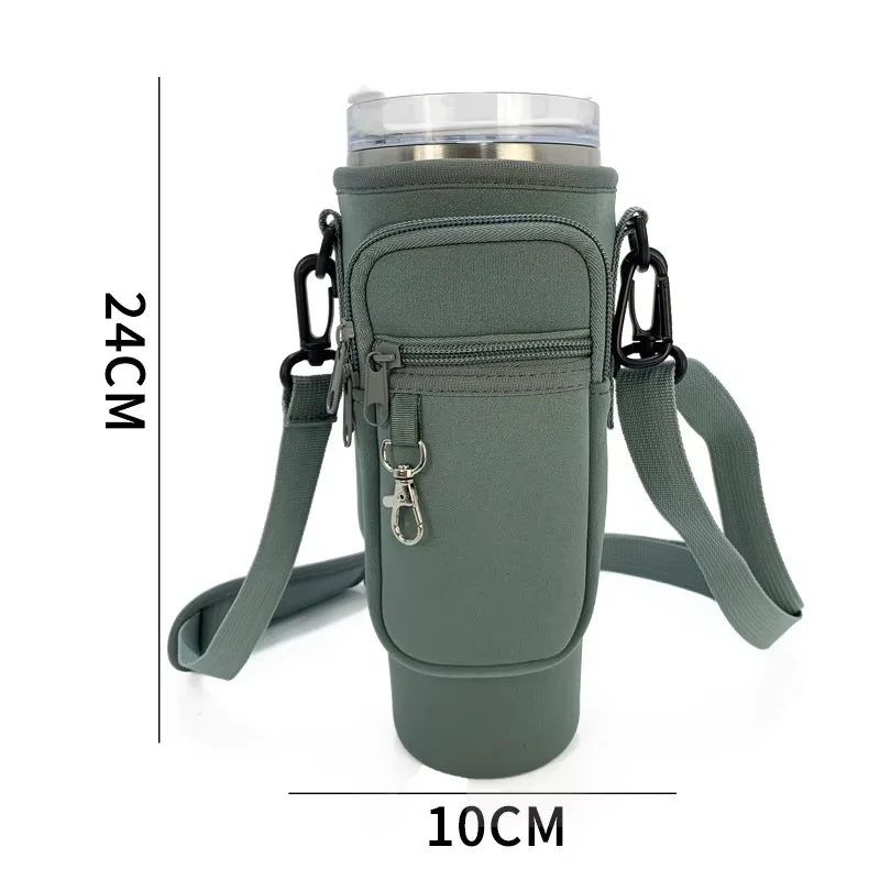 JLD Hot Sale 40 OZ Neoprene Shoulder Strap Tumbler Cup Water Bottle Carrier Crossbody Sling Holder Bag with Zipper Phone Pocket
