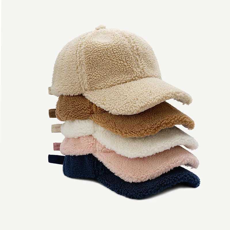 Pure color lamb cashmere 6 panel wool cap winter warm custom logo baseball cap For women warm plus velvet casquette
