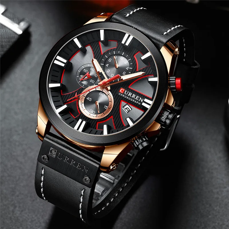CURREN 8346 Watch Chronograph Sport Mens Watches Quartz Clock Leather Male Wristwatch Relogio Masculino Fashion Gift for Men