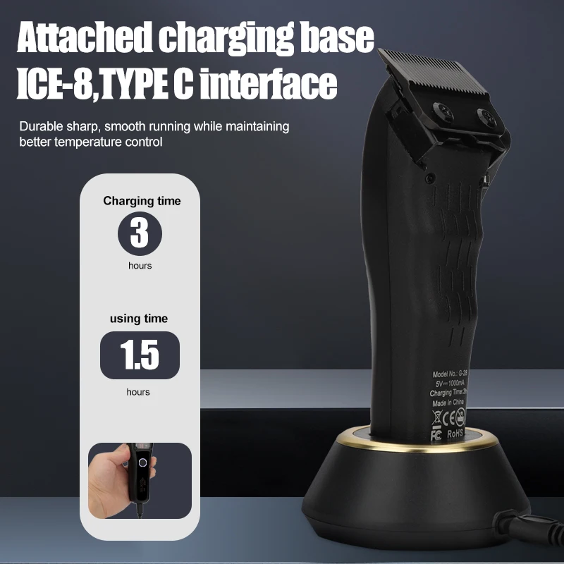 G-28 Custom Logo Barber Salon Professional Hair Clipper Set 10000 rpm With Charging Base Ceramic Blade Magnet Motor