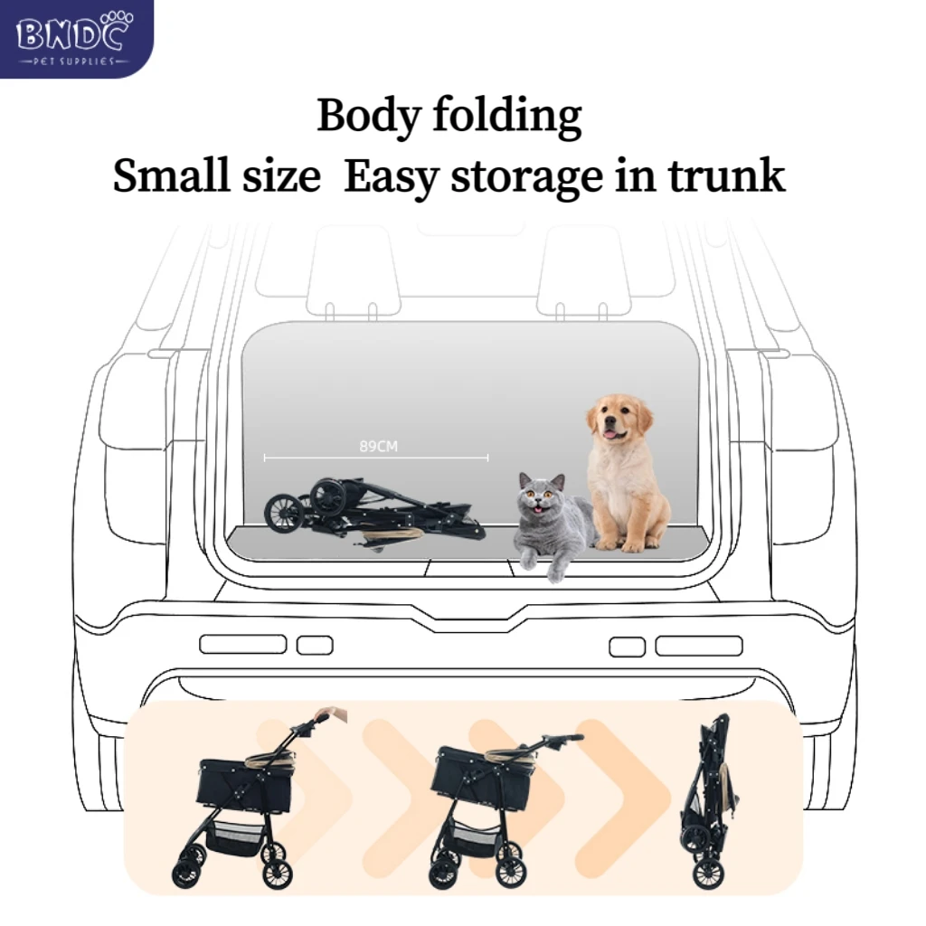Can be folded by  only one hand 4 wheels fold luxury pet dog stroller for outdoor travel  with your pets