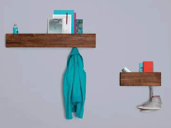 New design multifunction Wall hanging wood Storage Shelf with hooks