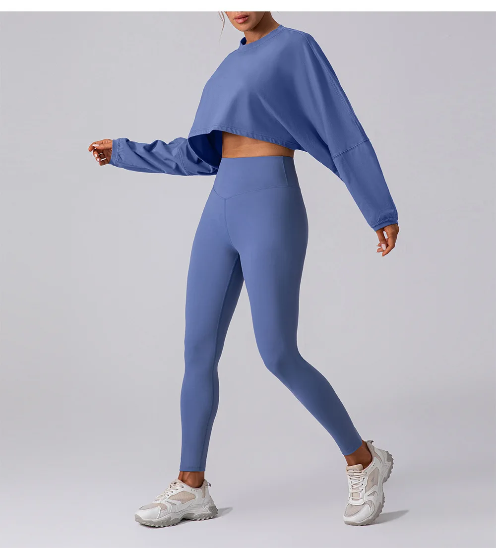 women fashion trendy crop top long sleeve Wholesale Ropa Athleisure Fitness Clothing Gym Clothes Butt Lift Yoga Sets