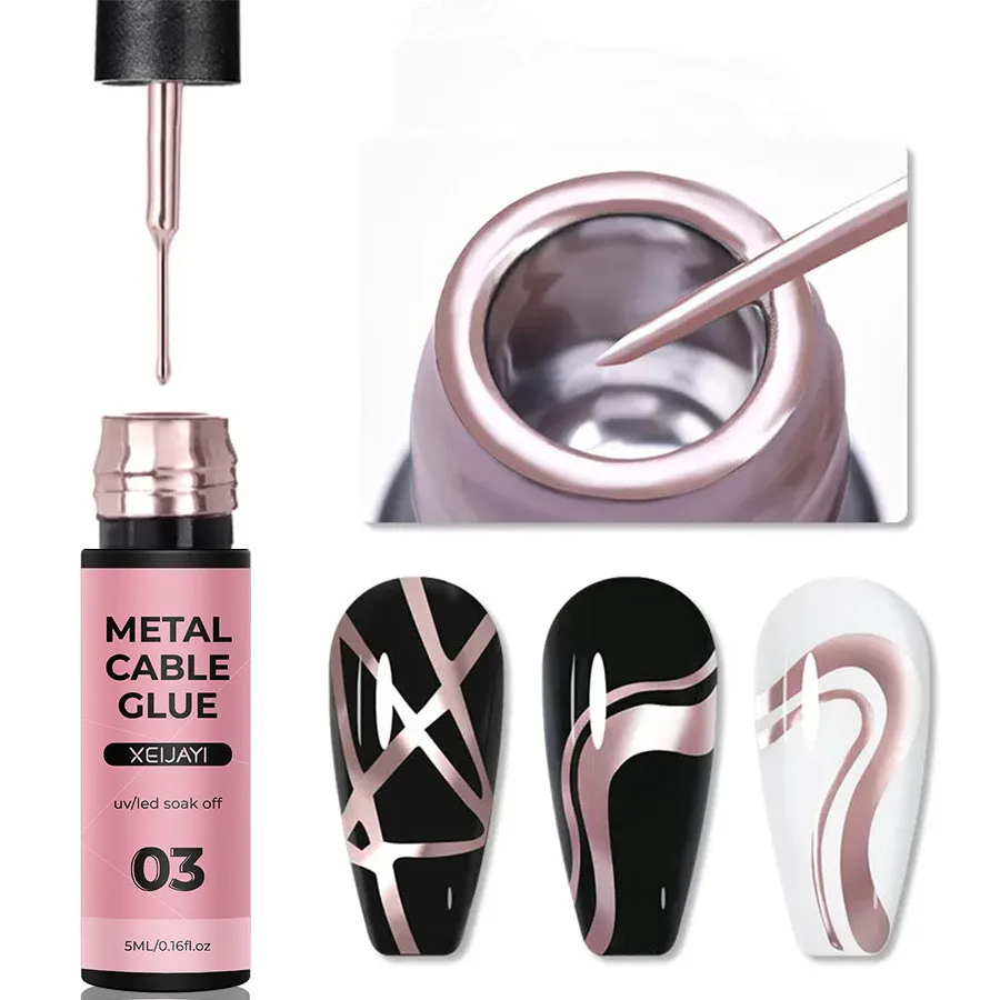 Private Label High Density 8ml 3D Metal Silver Mirror Chrome Metallic solid gel Drawing Paint Liner brush Nail Gel Polish pencil