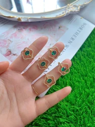 Dainty rainbow rhinestone gold plated stone pave flower design finger rings geometrical shape hand rings for women