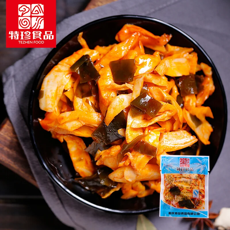 
10KG per Carton TEZHEN Bulk Weighing Ready To Eat Red Oil Kelp Crispy Bamboo Shoots 