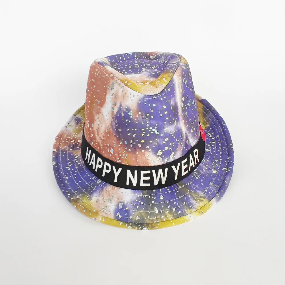 Wholesale Happy New Year LED Luminous Sequin Hats Adult Party Light Up Trilby Hat Festival Carnival Funny Hats