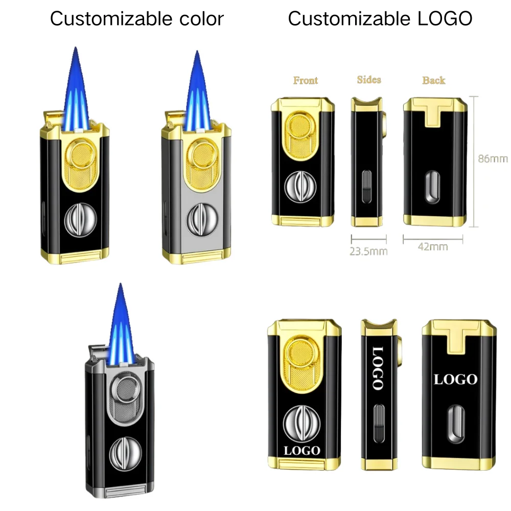 DEBANG Cigar Lighter best seller Exquisite gift box Triple Flame cigar torch Lighter with Lighter Holder and cigar cutter