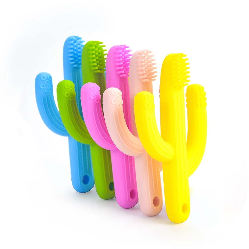 100% Food Grade BPA Free Cactus Shape Baby Chewable Teething Toys Toddle Teether Colorful Soft Silicone Teether