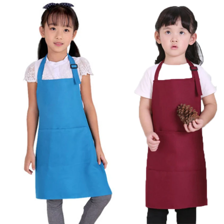 
Factory price direct sales cute style children solid color polyester apron kids aprons 