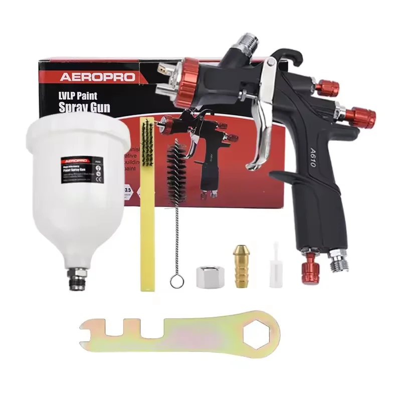 AEROPRO A610 1.3/1.7/2.0 mm Spray Gun High Quality LVLP Air Paint Spray Pistolet Gravity Feed 600ml Cup