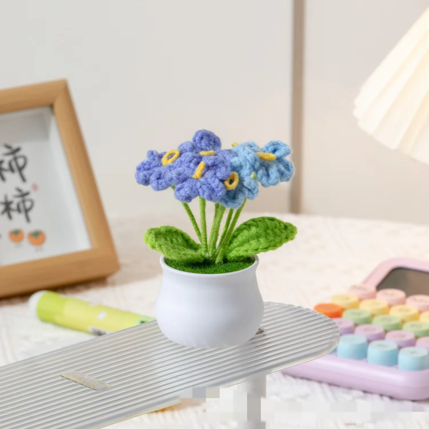 Creative Christmas Valentines Mothers Day Gifts Home Decor Potted Simulation Flower Hand Woven Artificial Crochet Flower