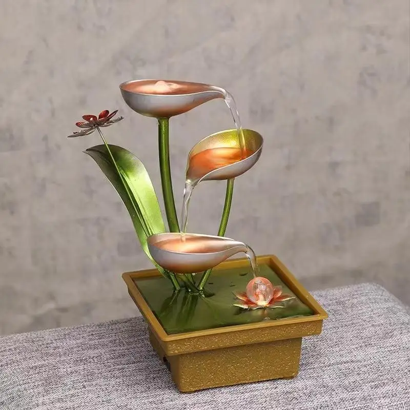 Art Battery Flowing Decoration Creative Wealth USB Charging Cable Iron Indoor Desktop Humidification Battery Fountain